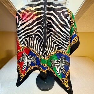 Bob Mackie Wearable Art Zebra Silk Scarf Vintage 1990s